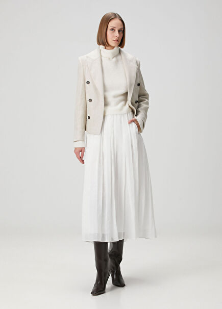 White Pleated Midi Skirt