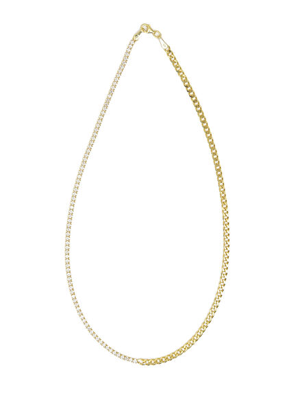 Zincirin Harmonisi 925 Ayar Gümüş 18 Ayar Altın Kaplama Kadın Kolye