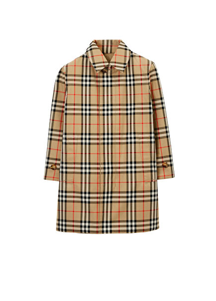 Reversible Check Gabardine Car Bej Unisex Çocuk Trençkot