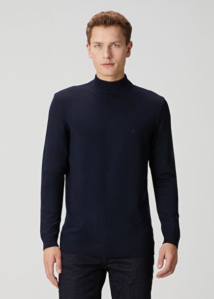 Lacivert Yarım Balıkçı Yaka Kazak