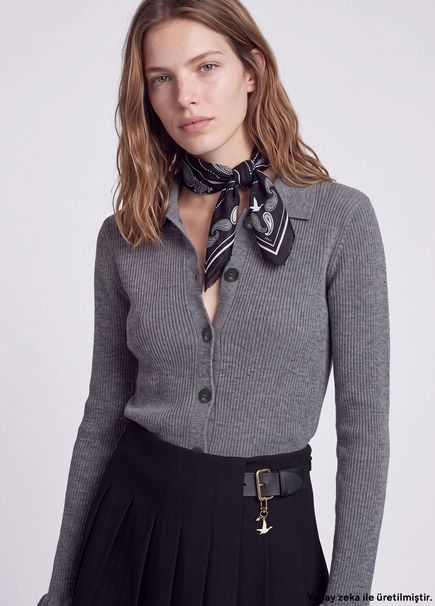Grey Mélange Wool Polo Cardigan