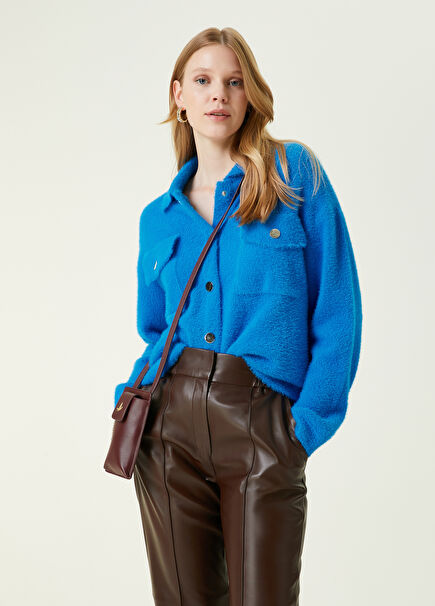Blue Shirt-Form Fuzzy Cardigan