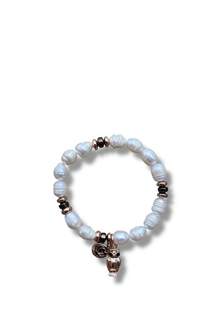 Doğal İnci Hematit 24 Ayar Altın Kaplama Kadın Bileklik