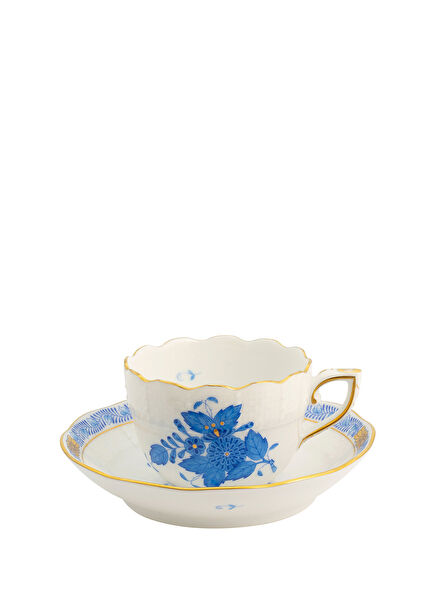 Apponyi Patterned Blue Porcelain Coffee Cup and Saucer