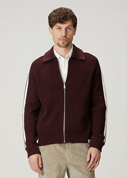 Racing Stripe Kırmızı Triko Hırka