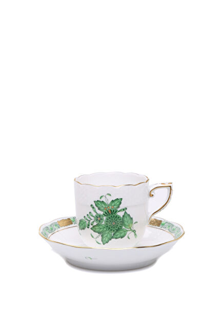 Green Flower Pattern Porcelain Coffee Cup Set