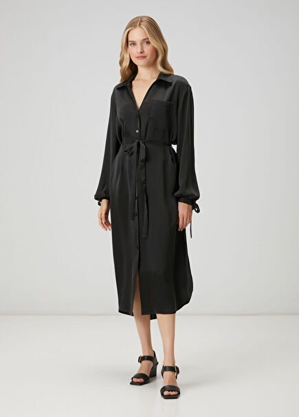 Black Midi Silk Satin Dress