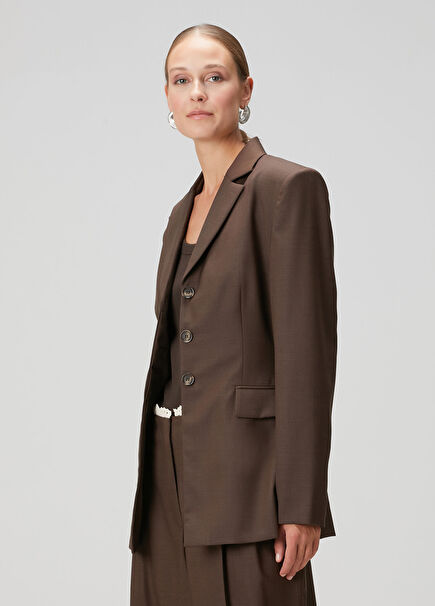 Oversized Kahverengi Yün Blazer