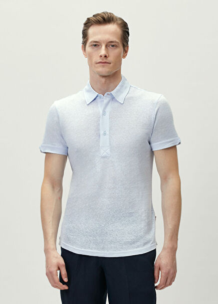 Sebastian Blue Tailored Fit Linen Polo T-shirt