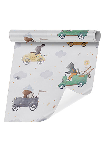 Arabalar Temalı Çocuk Odası Duvar Kağıdı