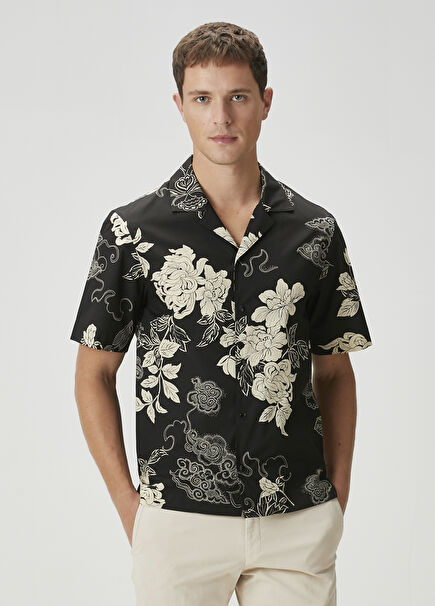 Beige Black Floral Shirt