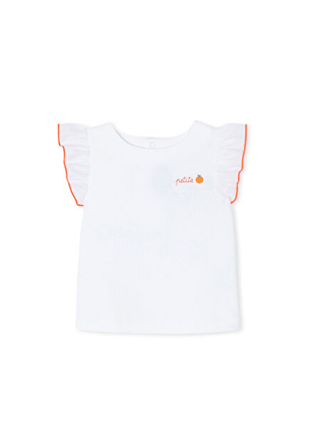 White Cotton Ruffle Sleeve Baby Girl T-Shirt