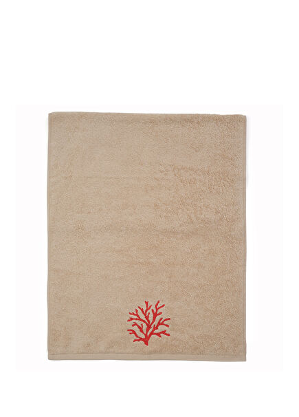 Kırmızı Mercan Pamuklu İşlemeli Yüz Havlusu 50 x 90 cm