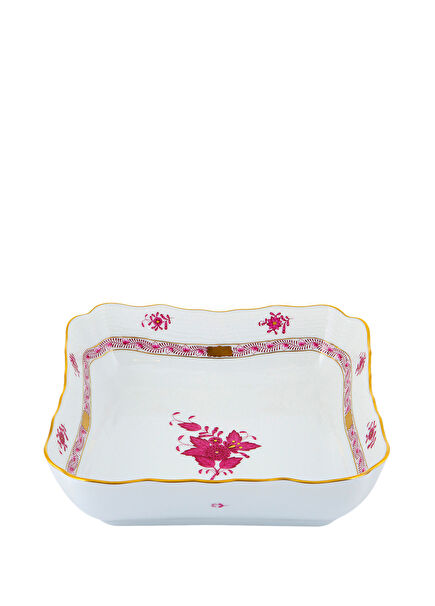 Apponyi Desenli Pembe Porselen Kare Servis Kasesi 21,5 cm