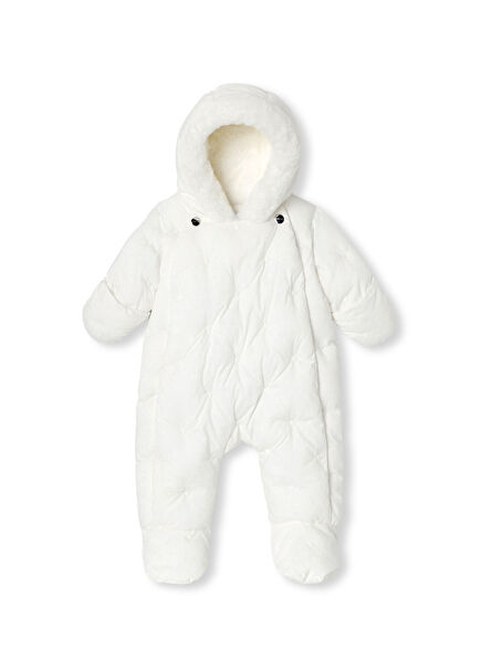 Kırık Beyaz Kapüşonlu Kız Bebek Astronot Tulum Mont