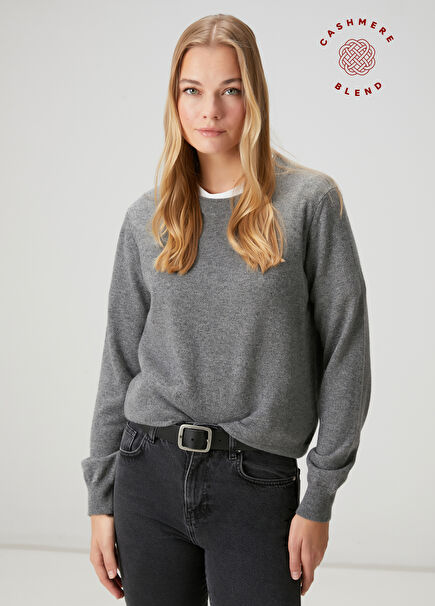 Grey Melange Cashmere Sweater