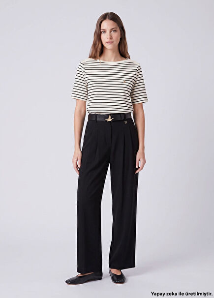 Black Double Pleated Crepe Palazzo Trousers