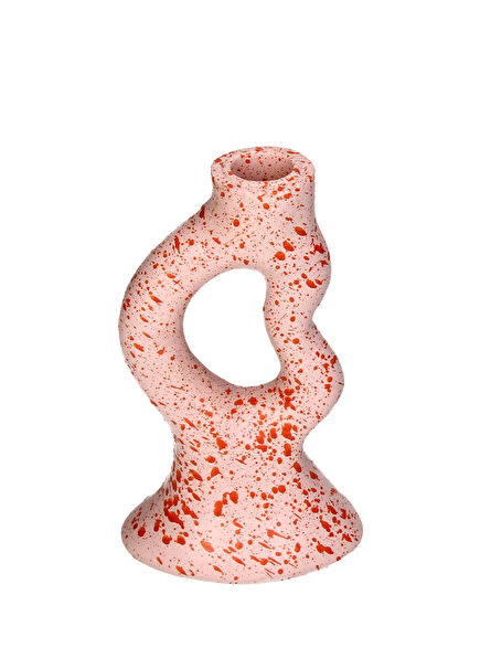 Pembe Fırça Darbesi Desenli Polyresin Şamdan
