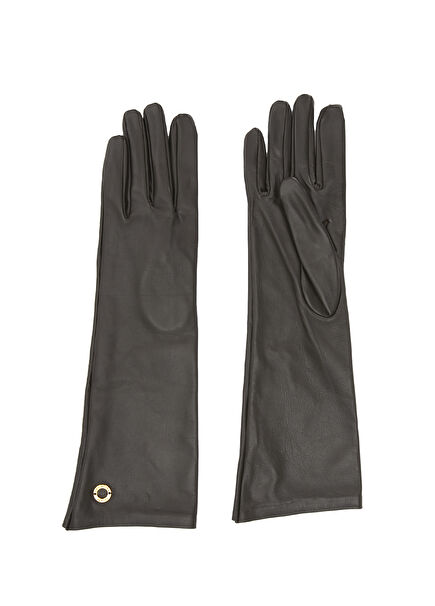 Koyu Kahverengi Kadın Deri Eldiven