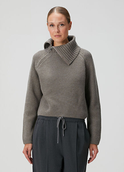 Grey Zippered Wool Sweater