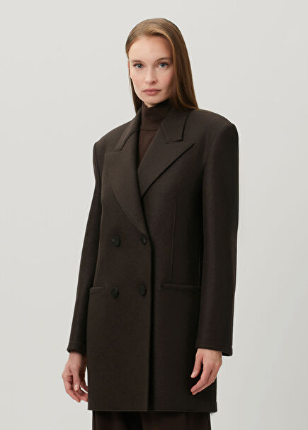 Dark Brown Double-Breasted Wool Coat