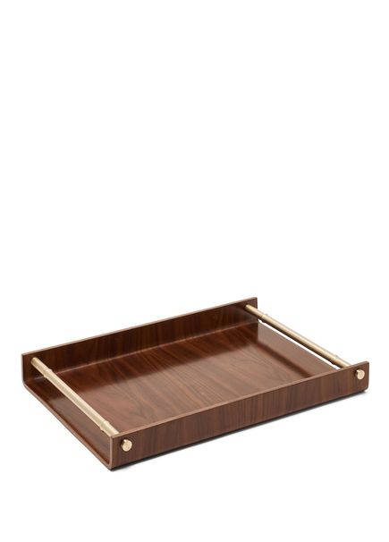 Kahverengi Ceviz Bambu Gold Kulplu Tepsi