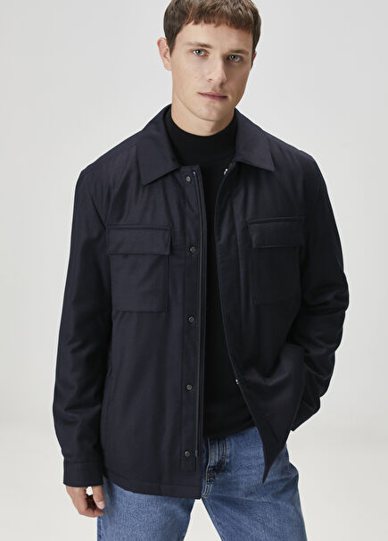 Lacivert Yün Flanel Dış Gömlek