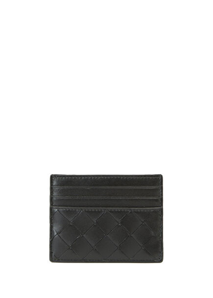 Black Knit Textured Women's Leather Card Holder