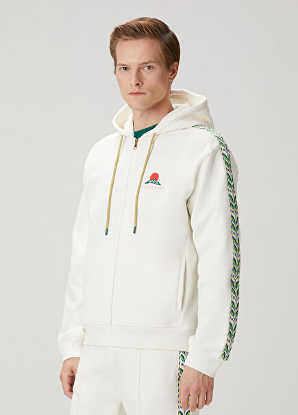 Beyaz Kapüşonlu Organik Pamuk Sweatshirt