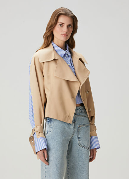 Beige Blue Garnish Jacket