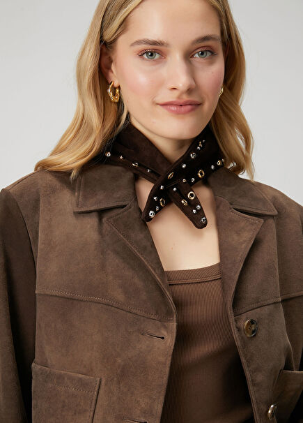 Brown Stud Triangle Women's Suede Scarf