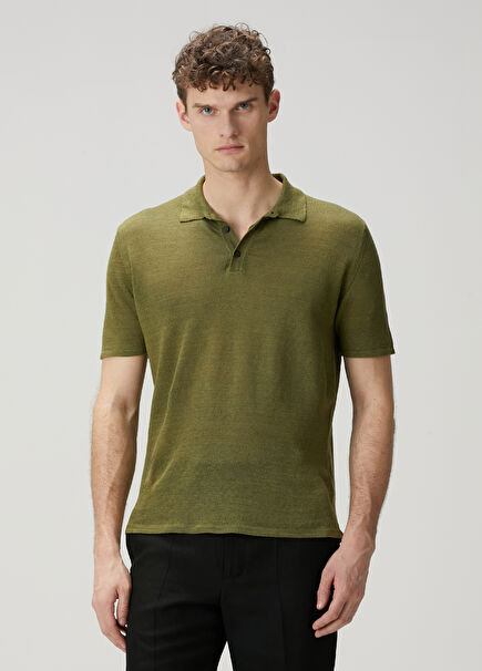 Khaki Linen Polo Knitwear