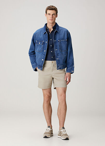 Light Beige Stretch Twill Bermuda