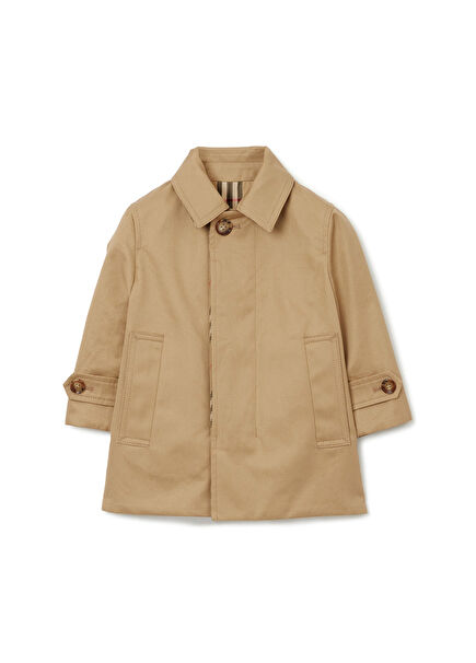 Reversible Check Gabardine Car Bej Çift Taraflı Unisex Çocuk Trençkot