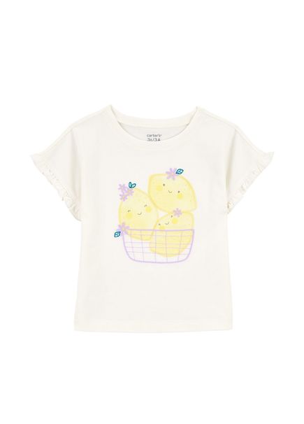 Baskılı Ekru Kısa Kollu Kız Çocuk T-shirt