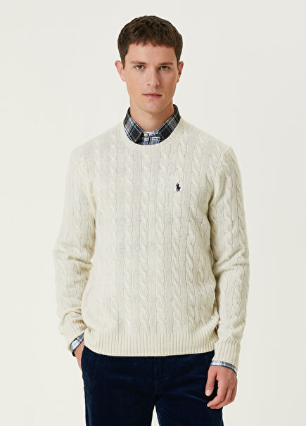 Cream Hair Braid Textured Wool Sweater