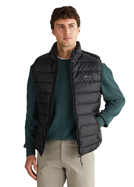 Black Regular Fit Stand Collar Men's Goose Down Vest