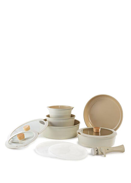 Midas Bej Ayrılabilen Saplı İç İçe Geçebilen 11 Parça Tencere Tava Seti