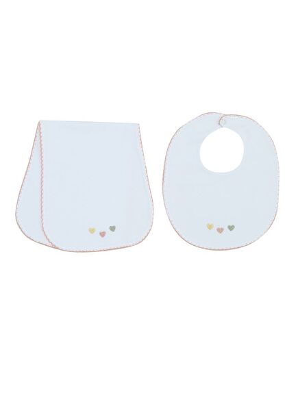 Kalp Nakışlı Kız Bebek Önlük ve Omuz Bezi