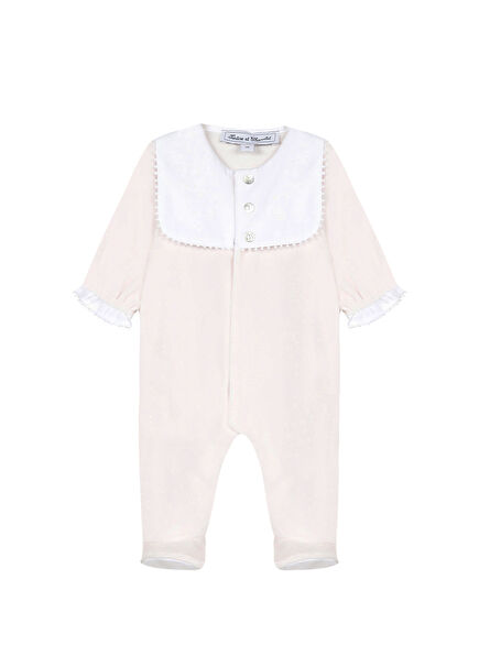 Pembe Kadife Düğme Detaylı Kız Bebek Tulum