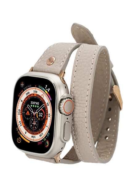 Gold Buckle Double Tour Sandy Brown Leather Apple Watch Smart Watch Band
