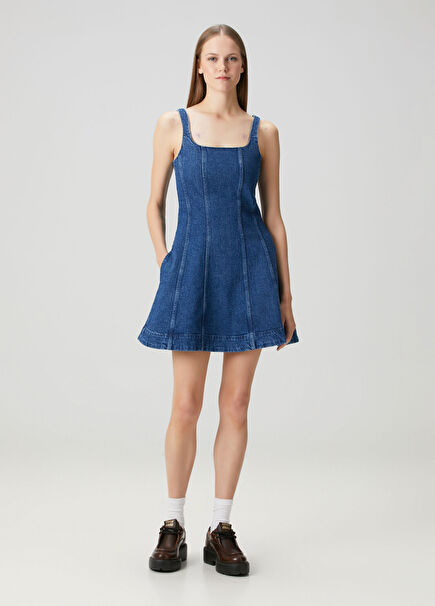 Lacivert Mini Denim Elbise