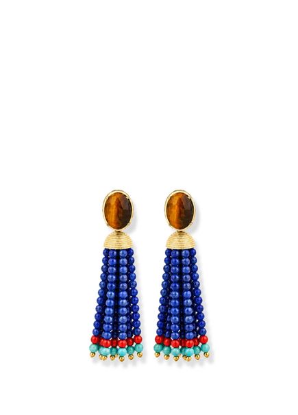 Lampi Pompon Tiger's Eye Lapis Earrings