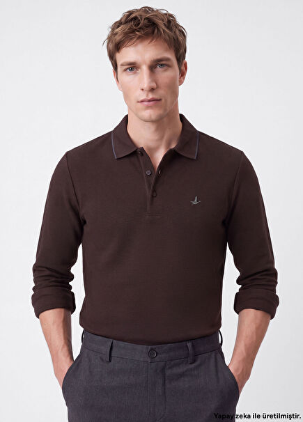 Comfort Fit Kahverengi Ottoman Polo Sweatshirt