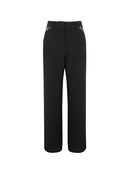 Black Lace Detailed Women's Trousers