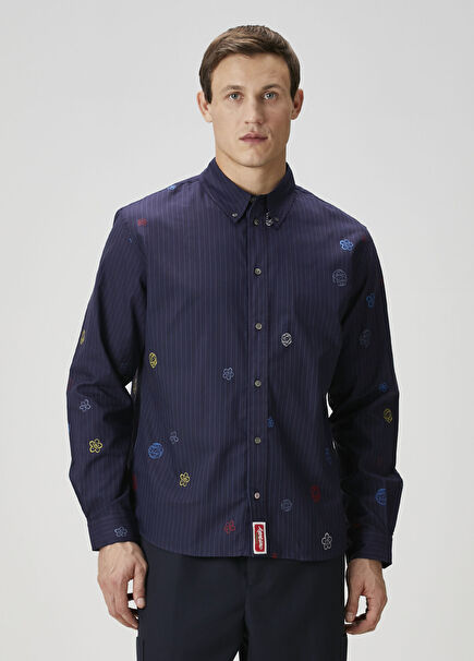 X Futura 2000 Koyu Mavi Çizgili Poplin Gömlek