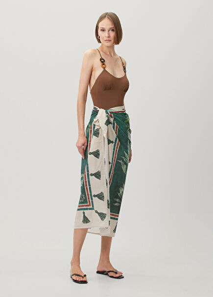 Sun Jungle Tassel Green Patterned Pareo