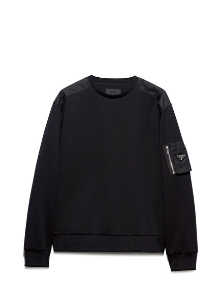 Black Cotton Fleece & Re-Nylon Men's Sweatshirt