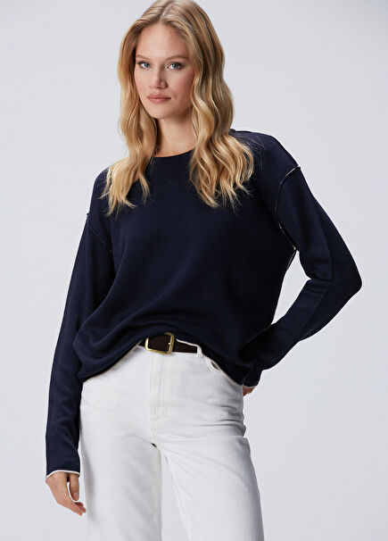 Lacivert Taş Double Face Kazak