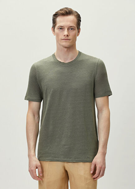 Khaki Easy Tailored Fit Linen T-shirt